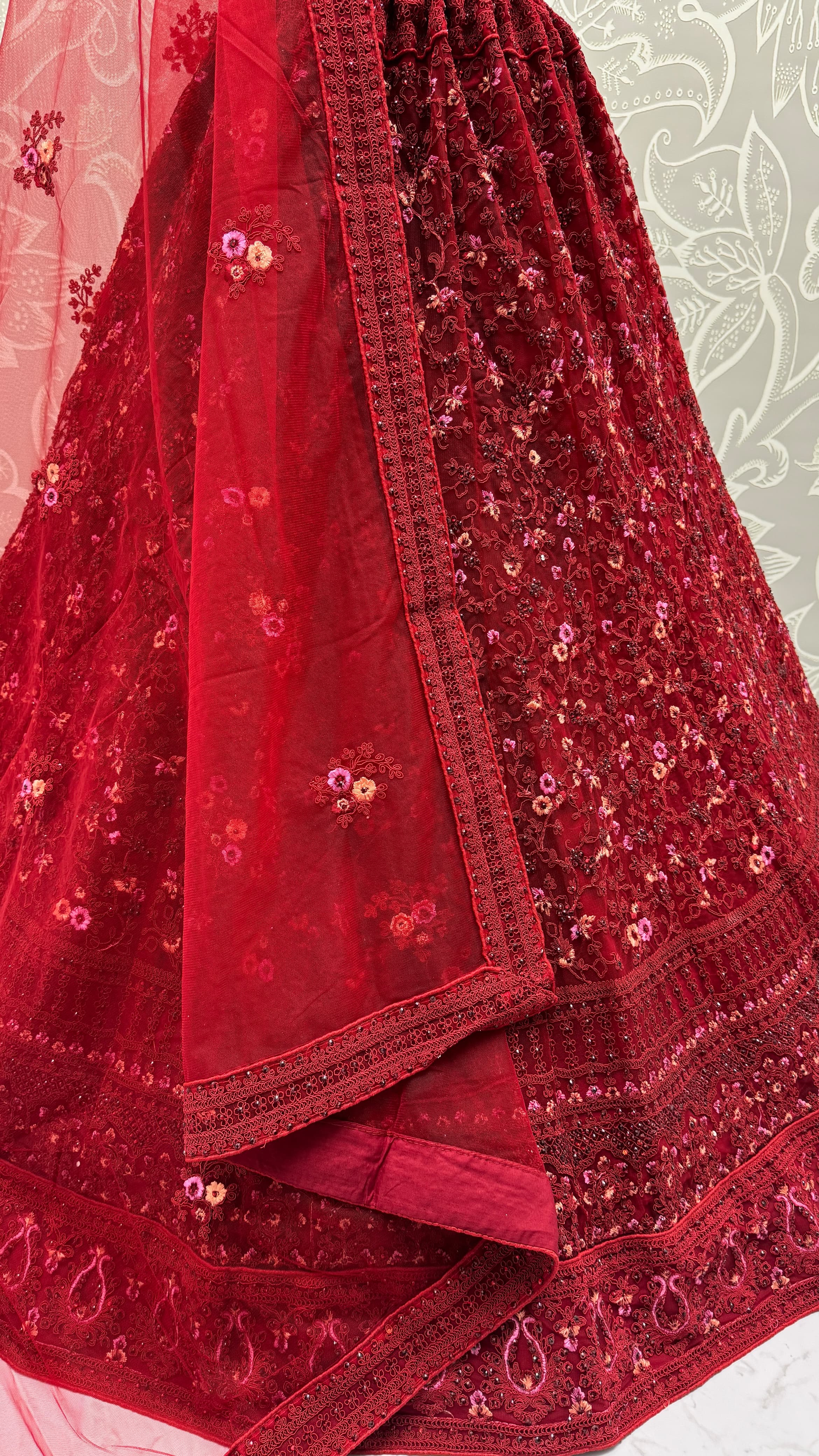 Beautiful Red Knot Dori Embroidery Partywear Lehenga Choli 